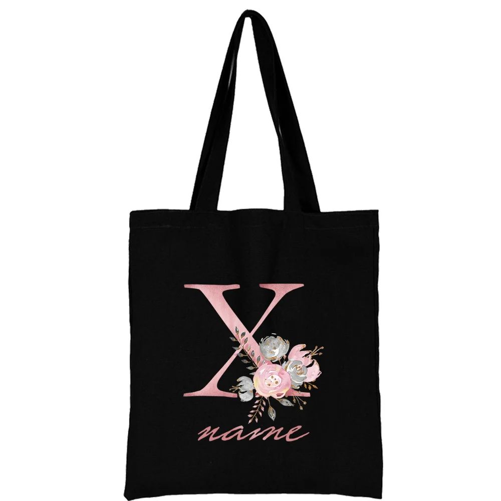 Custom Free Name Canvas Bags Women Shoulder Bag Handbags Pink Letter Beach Bags Tote Casual Woman Grocery Eco Shopping Bag