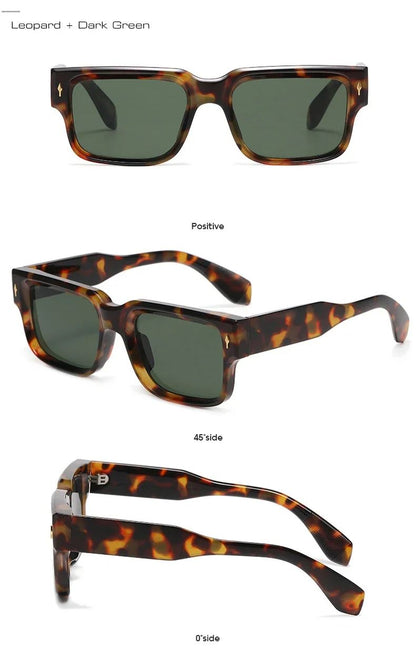 JNPCXI Óculos de Sol Retrô Quadrados Femininos Listras de Leopardo Sombras UV400 Rebites da Moda Masculinos Óculos de Sol Transparentes Gradiente