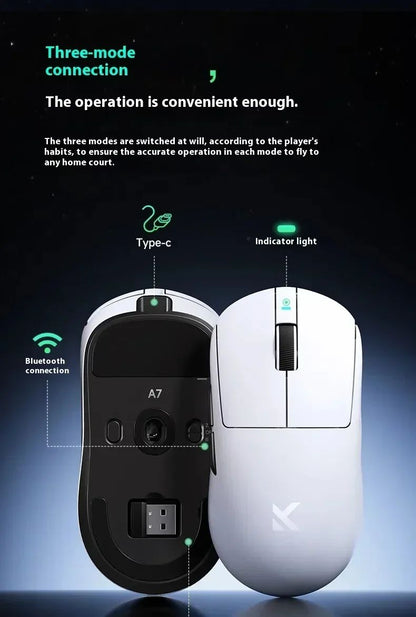 Mouse sem fio MCHOSE A7 Pro Ultra Tri-Mode para jogos E-sports PAW3950 Leve 42000dpi 8K Baixa Latência Ergonômico 500mAh