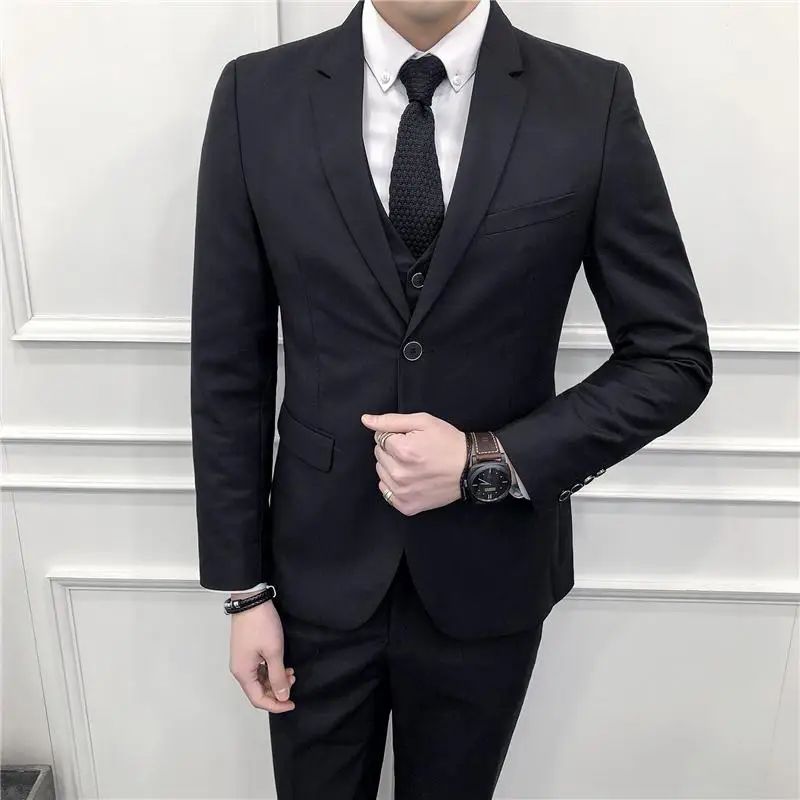 Suit S-7XL (Blazer+ Waistcoat + Trousers) Men's Fashion Business Dinner Gentleman Slim British-style Evening Dress Group Suit