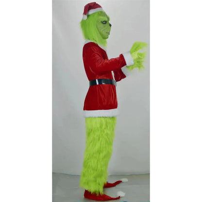 2024 New Christmas Costume Cosplay Clothes Dress Up Santa Claus Weird Green Haired Monster Grinch Party Performance Costume
