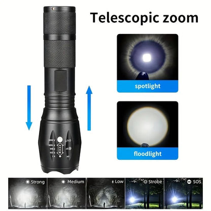High Power LED Flashlight T6 Aluminum Alloy Zoomable Tactical Torch Battery powered Waterproof Outdoor Light For Camping Lantern