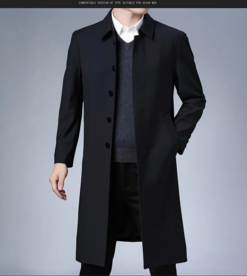Light Luxury Long Jacket Men's Winter Business Casual Comfortable Windproof Warm Trench Coat British Streetwear Suit Male Coat
