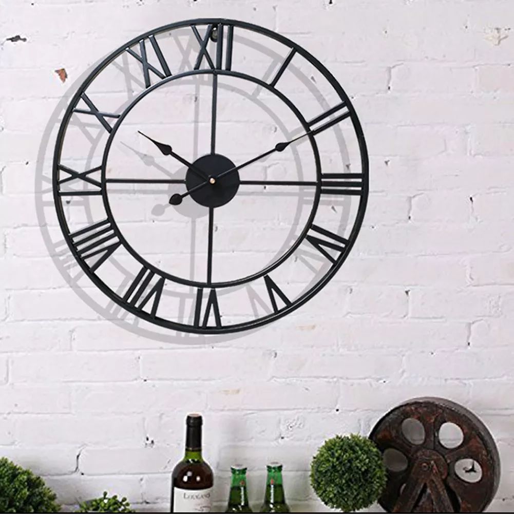 60CM Large 3D Wall Clocks Roman Numerals Retro Round Metal Iron Accurate Silent Nordic Hanging Ornament Living Room Decoration