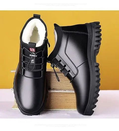 Men's Winter Leather Shoes New Fashion Plush Warm Comfortable Anti slip Business Cotton Shoes Outdoor Casual Snow Boots Vacation