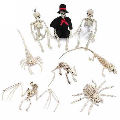Fake Animal Skeleton Model Halloween Decor Dog Bat Spider Scorpion Cat Skeleton Scary Pendant Props Haunted House Accessories