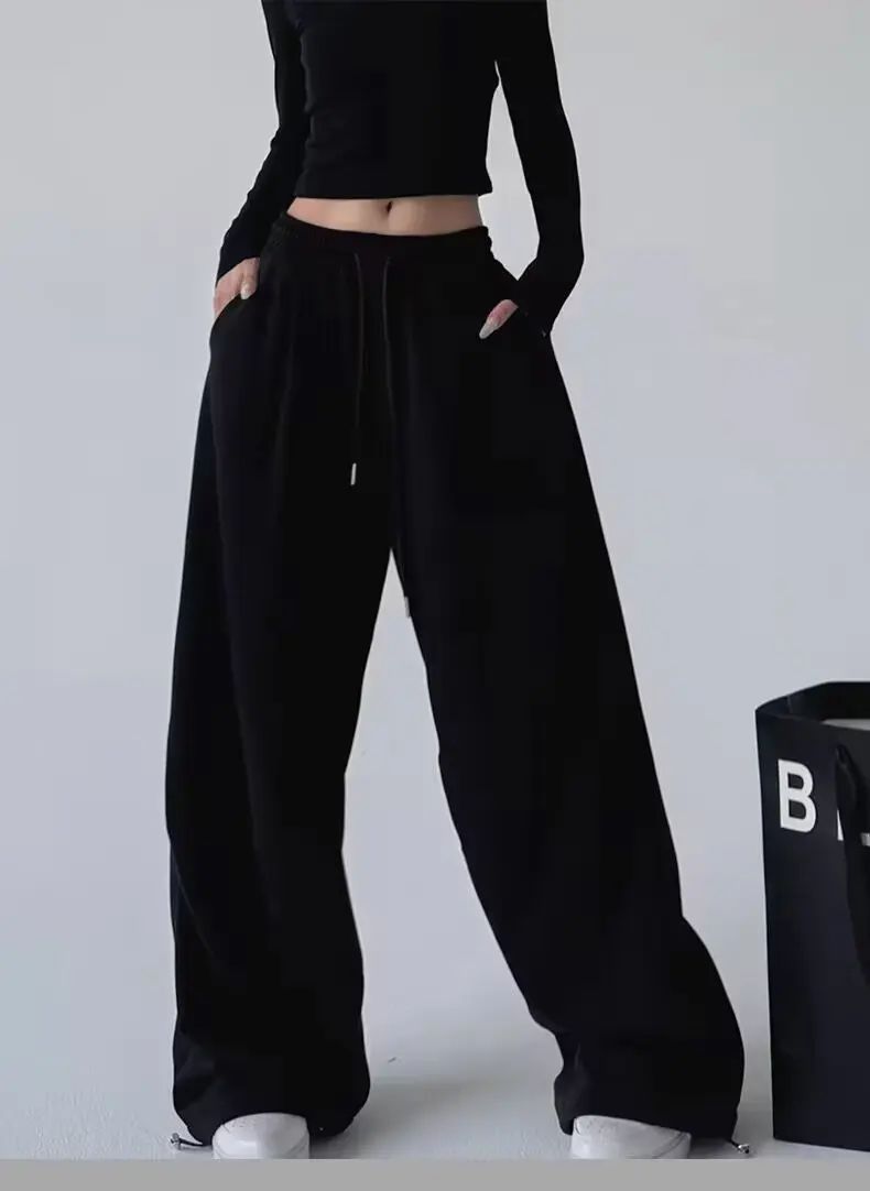 Calça Esportiva Cinza de Cintura Alta Solta Masculina Feminina Casual Perna Larga Calças Estilo Primavera Outono Confortável Moletom Roupa de Trabalho