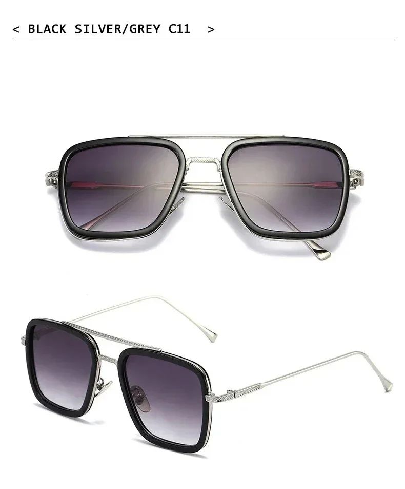 Fashion Tony Stark Sunglasses Iron Man Sun Glasses Vintage Square Metal Frames