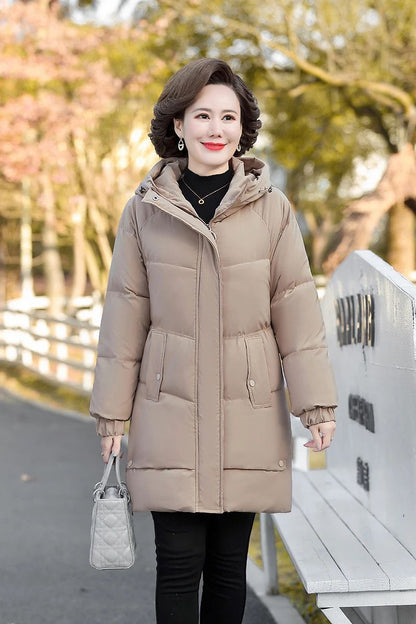 NEW Winter Cotton padded Jacket Hooded fleece thick Parkas Warm Loose Long Overcoat middle aged and Grandma Snow Coat