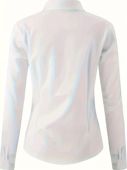 Solid Button Front Shirt, Elegant Long Sleeve Lapel Shirt for Spring Fall Fashion Women's Clothing Basic Blouses OL Womens Tops