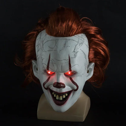 Horror Glowing Clown Mask Halloween Masque Pennywise Cosplay Latex Glow Joker Mask with Multicolor Hair Wig Joker Mask for Adult