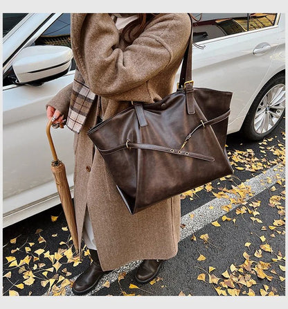 Retro Big PU Leather Shoulder Bag for Women 2025 Winter Trend New Y2K Fashion Handbags Females Travel Luxury Tote Bag  bolsas
