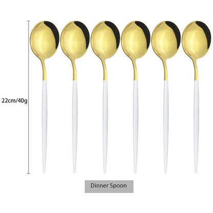 Conjunto de Talheres de Aço Inoxidável Western Dourado com 6 Peças de Colher de Concha, Colher de Jantar, Colher de Sopa, Talheres de Cozinha