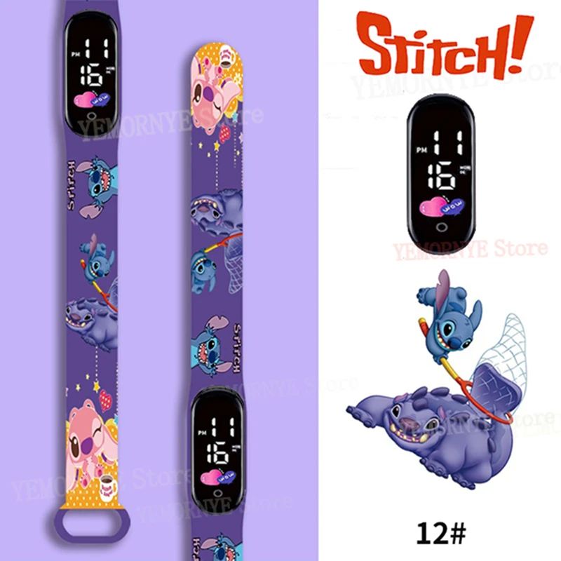 Relógios Digitais Infantis Disney Stitch Figuras de Anime LED Touch Luminoso Relógio Digital Esportivo Infantil à Prova D'Água Brinquedos de Aniversário