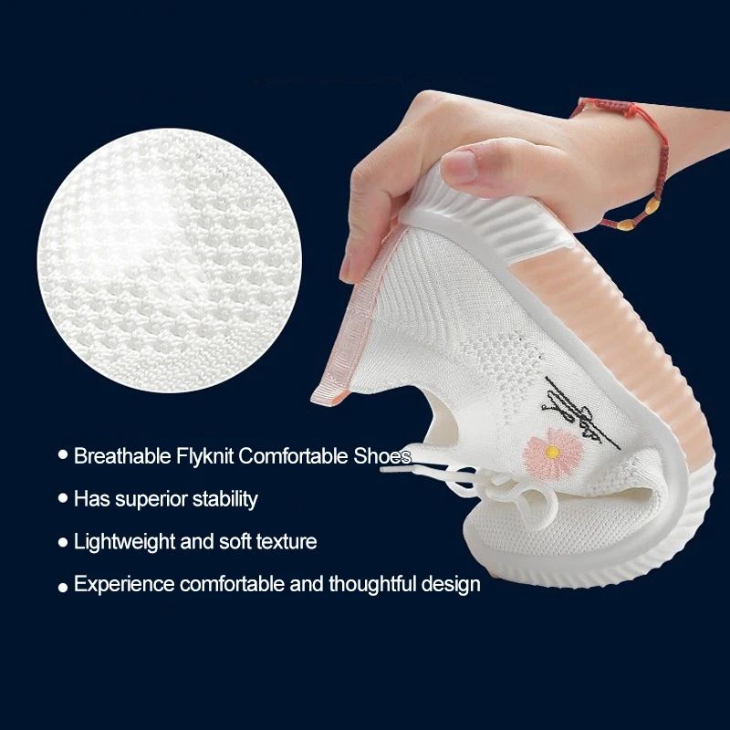 Spring and autumn seasonsLadies Knitted Sneakers Fashion Simple Lace-up Running Shoes Mesh Breathable Casual Female Students