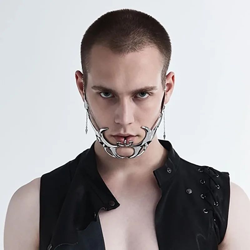 Exaggerate Cyberpunk Luxury Women Mask Fashion Metal Chain Nose Face Ornament Trendy Jewelry Masquerade Accessories Gifts