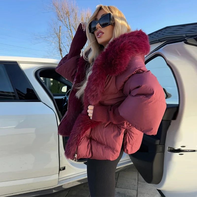 Faux Fur Spliced Hooded Cotton Jackets Women Zipper Long Sleeve Pocket Warm Coats 2025 Winter Fashion Solid Down Jacket New