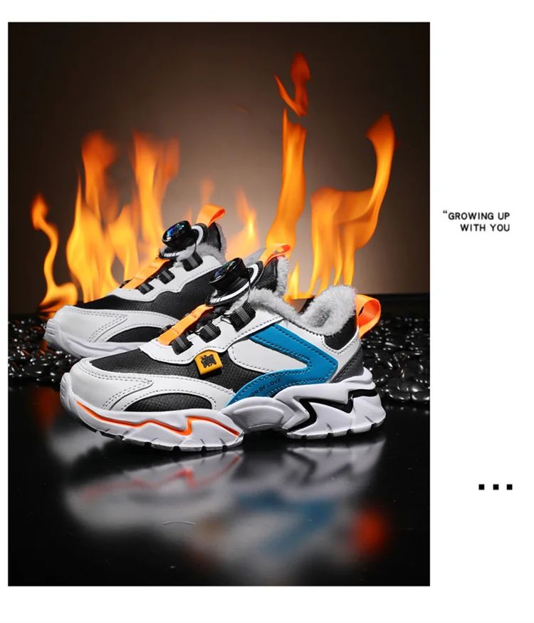 Winter Kids' Cotton Shoes For Boys Warm Plush Anti-slip Children Running Sneakers Outdoor Comfortable Casual Walking Shoes