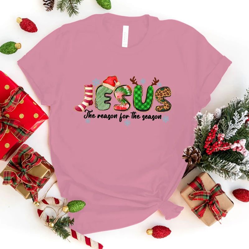 Funny Christmas Jesus The Reason For The Season Print T-Shirt Women Loose Short Sleeve Round Neck Top Female Casual Shirt Tees