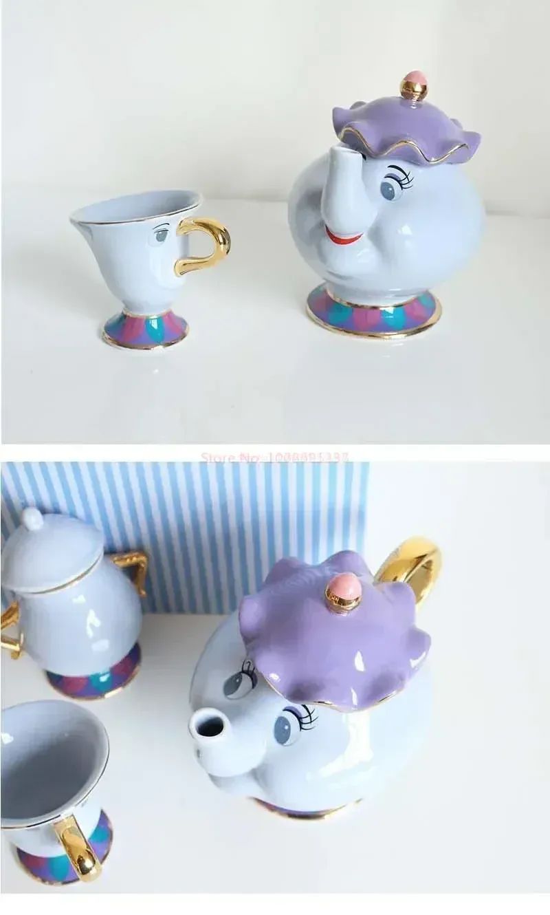 Bule da Disney Fofo Desenho Animado A Bela e a Fera Bules Caneca Sra. Potts Xícara Chip Bules Conjunto de Chá Dropshipping