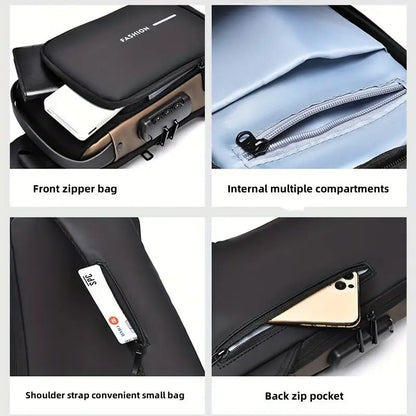 Men'S Anti-Theft Password Lock Chest Bag,Durable Oxford Fabric, Adjustable Shoulder Strap, Crossbody Style with Secure Lock