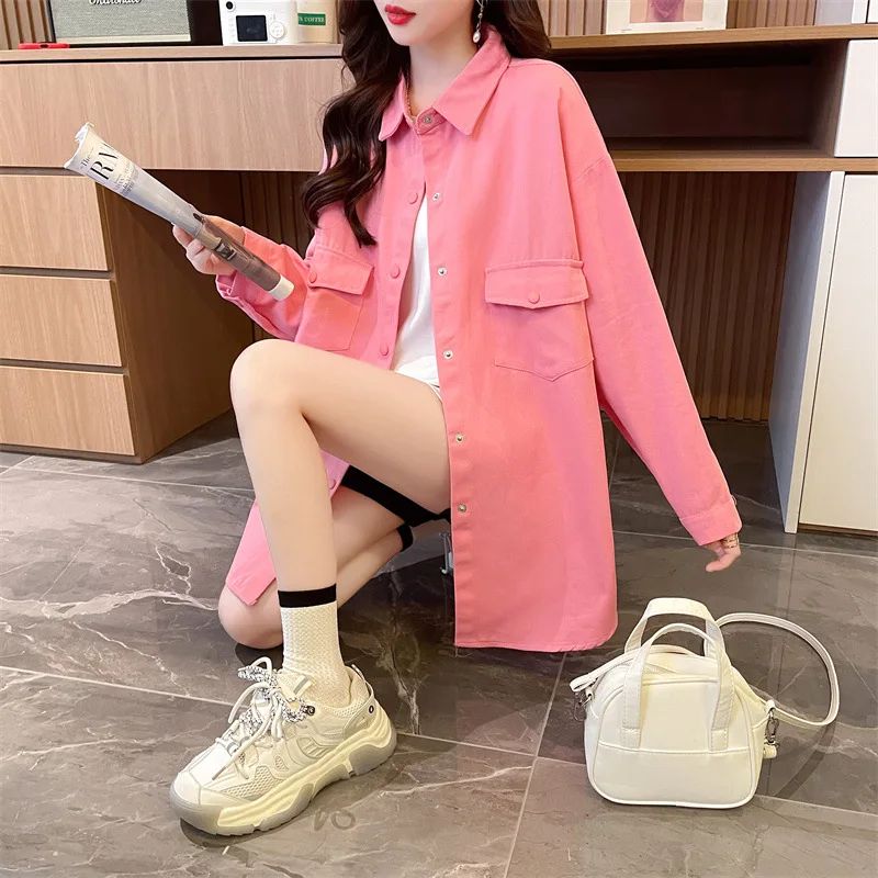 Casual Stylish Denim Long Sleeve Shirt For Women New Spring Autumn Loose Fit Age-Reducing Hong Kong Style Jacket With Button
