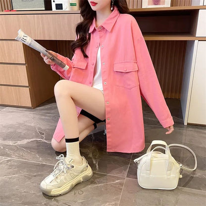 Casual Stylish Denim Long Sleeve Shirt For Women New Spring Autumn Loose Fit Age-Reducing Hong Kong Style Jacket With Button