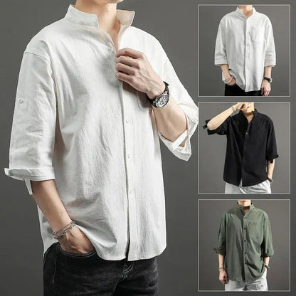 Casual Linen Cotton Shirt Men's Loose Sleeveless Top Chinese Style Autumn Outerwear Comfortable Breathable Men's Casual Shirt
