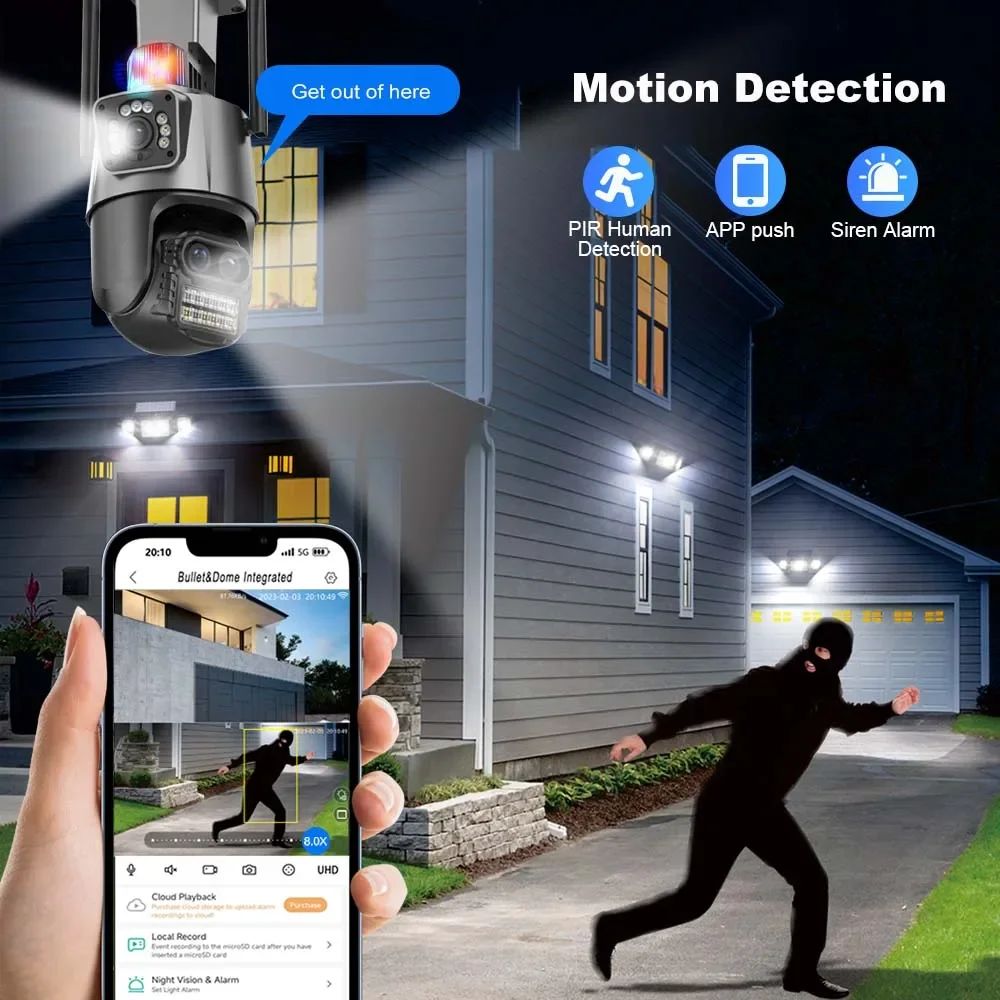 9MP Three Lens Dual Screen PTZ ICsee Alexa NVR Security CCTV WiFi Camera Outdoor8X Zoom Security Camera 4K Video Surveillance