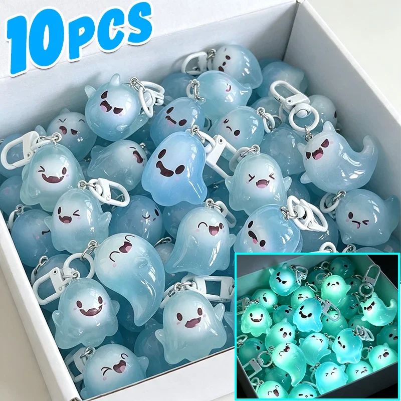 Creative Halloween Luminous Mini Cute Ghost Pendant Keychains Resin Keyring Key Holder for Kid Adult Festival Gifts Bag Charms