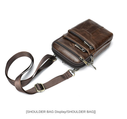 New Men's Cow Leather Chest Bag Man Small Shoulder Casual Male Crossbody Waist Bag