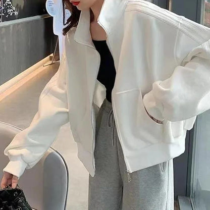 Short Sweatshirt Jacket Women's Autumn Winter Student Versatile Three Stripe Jacket Loose Fit Casual Style New Hot Sale Of The S