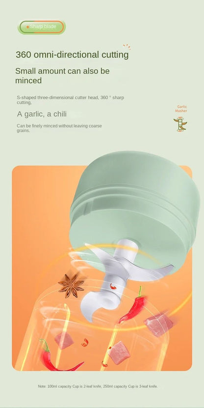 Multifunctional Electric Garlic Chopper 100/250mL Portable Vegetable Grinder Onion Mixer Mashing Machine for Kitchen
