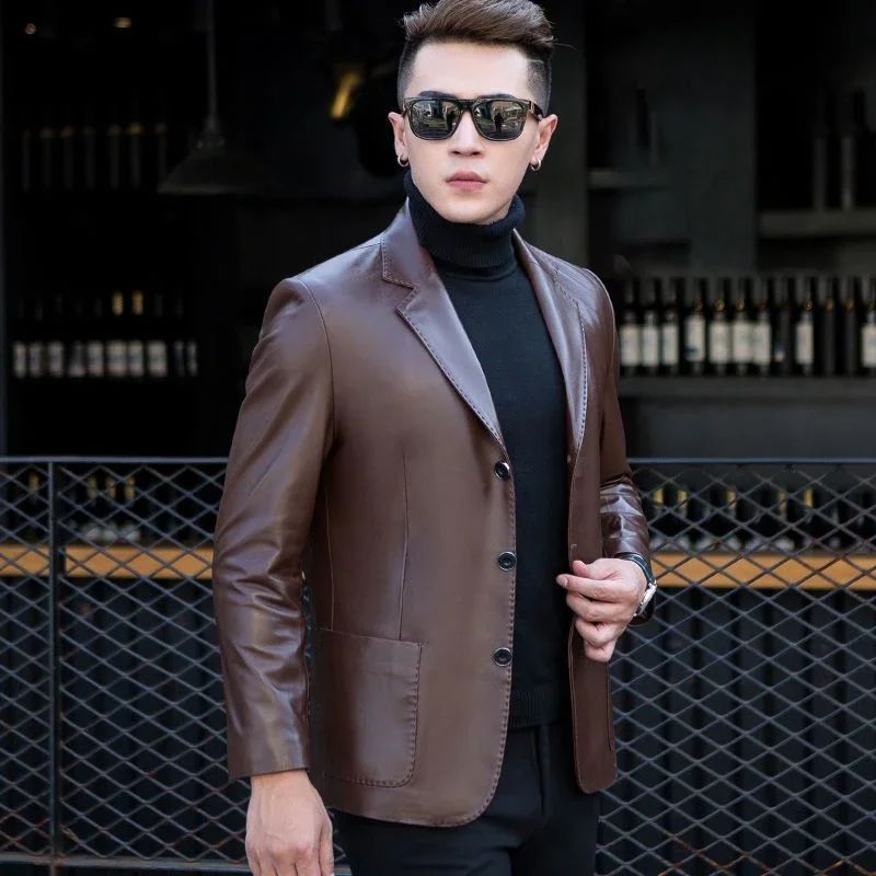 Thin Men's Suit Jackets Coat Short Cropped Male Blazer Leather Slim Fit Premium Simple Breasted New In Fashionable Elegant