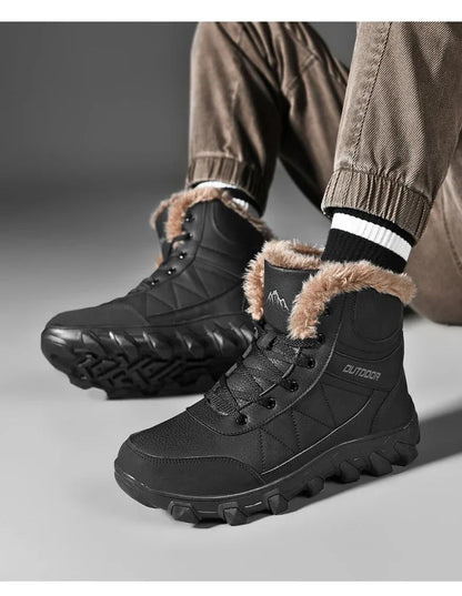 Botas de Neve de Inverno 2025 Masculinas Sapatos Outdoor Cano Alto Cadarço Antiderrapante Botas de Tornozelo Quente Confortáveis Pelúcia Sapatos Casuais Masculinos
