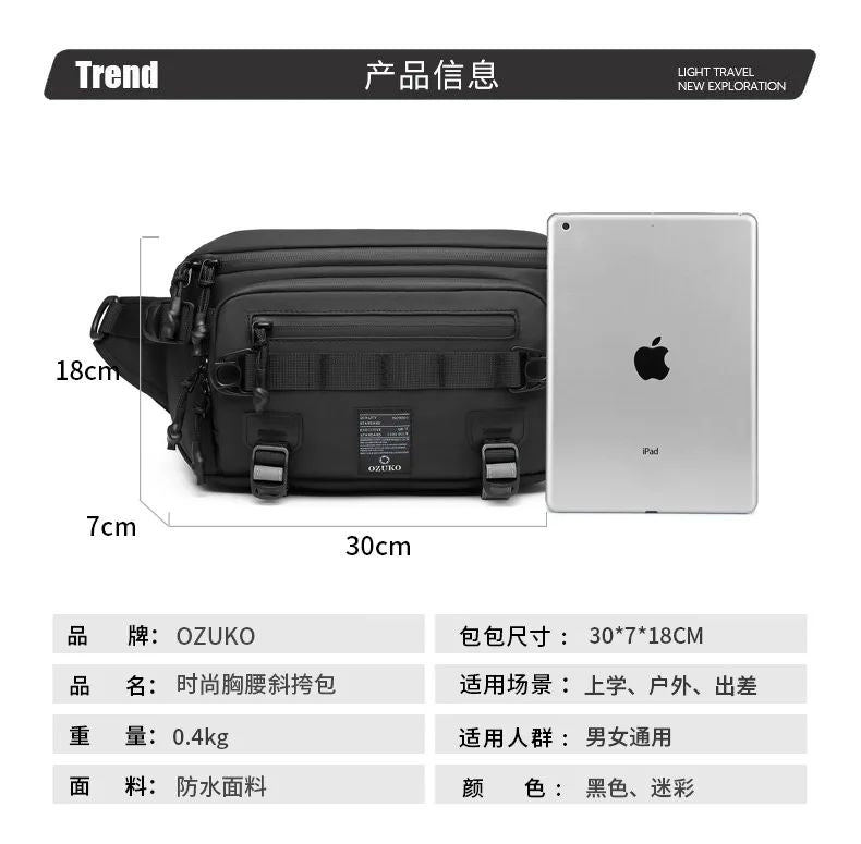 OZUKO  Tactical bag Fanny Pack Outdoor Sports Tactical  Multifunction Waterproof Male Chest Bag Mens Crossbody Bags