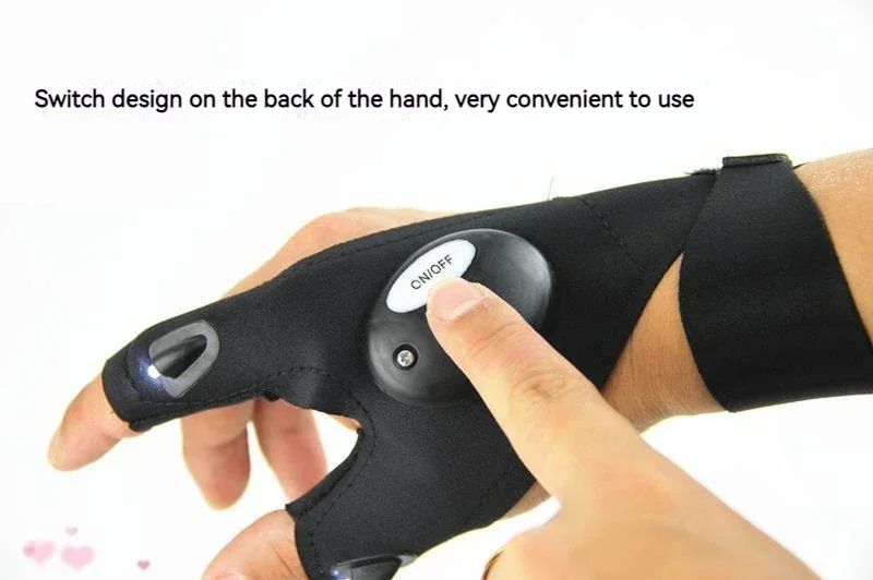 LED Flashlight Fishing Strap Fingerless Gloves Waterproof Cycling Camping Hiking Rescue Glove Lamp Lighting Gloves