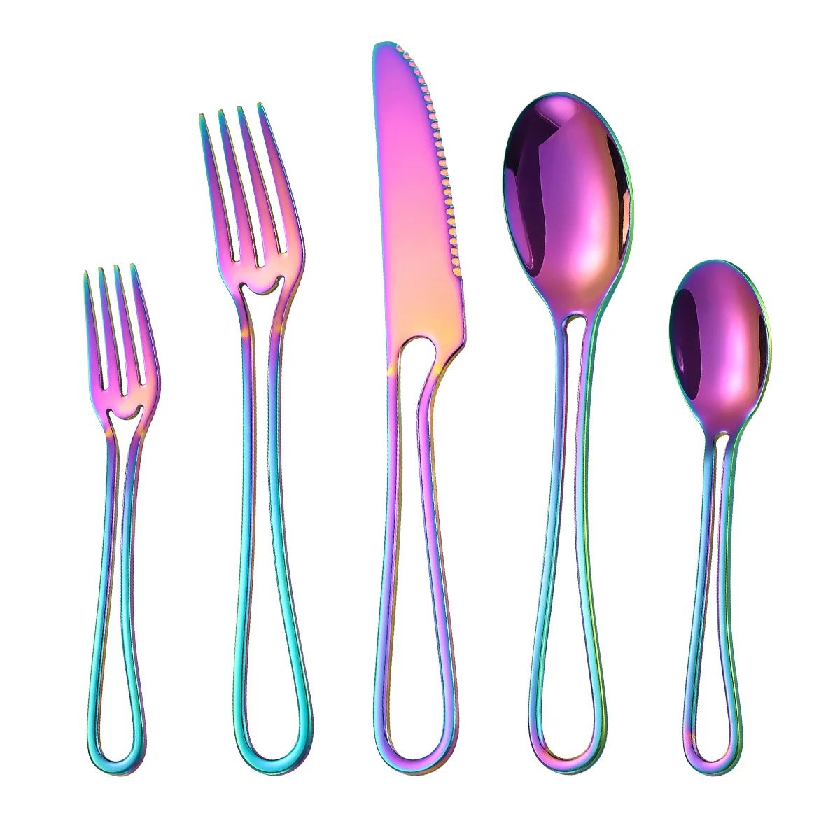 Conjunto de Talheres de 5 Peças em Aço Inoxidável Faca de Carne Garfo Colher de Sobremesa Talheres Colher de Chá Conjunto de Talheres para Casa e Restaurante