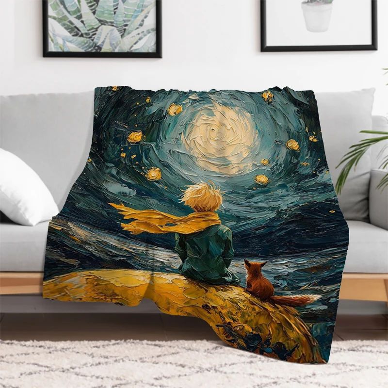 The Little Prince Cartoon Throw Blanket Soft Microfiber Bedding for Winter Picnic Plaid Print King Size
