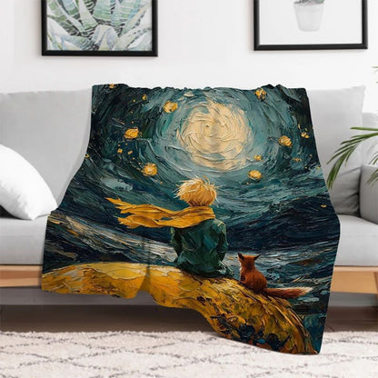 The Little Prince Cartoon Throw Blanket Soft Microfiber Bedding for Winter Picnic Plaid Print King Size