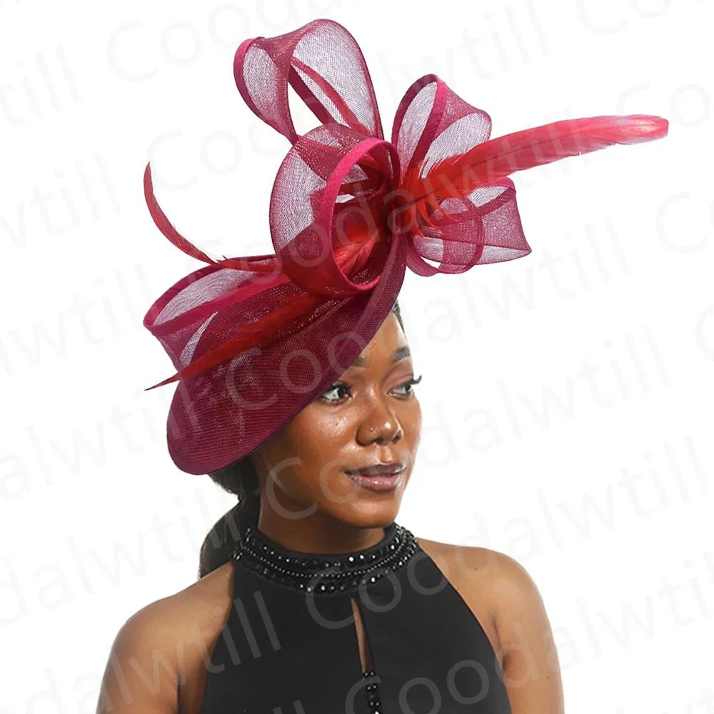 Chapéu Fascinator de Casamento Feminino, Chapéu de Millinery para Eventos Formais na Igreja, Chá, Corrida Kentucky Derby, Chapeau com Pena