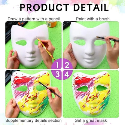 1/8pcs DIY White Masks Halloween Paper Mache Full Face Paintable Cosplay Craft Party Supplies Unisex Face Cover Costume Prop