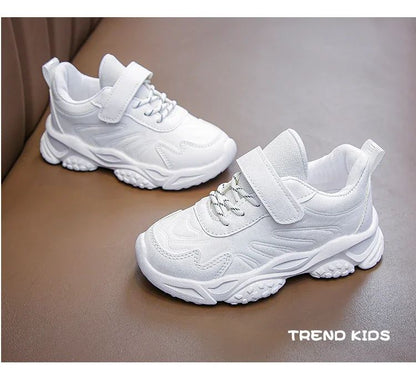 Children White Running Shoes Kids Fashion Sneakers PU Soft Breatheable Comfortable Boys Girls School Sports Shoes Size 26-37
