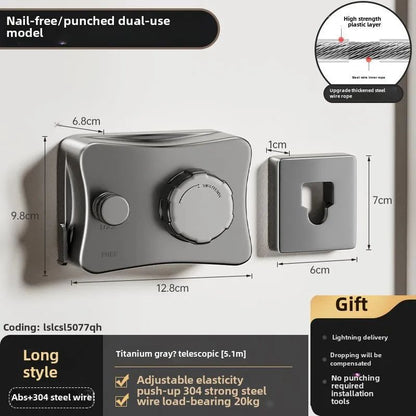 Invisible clothesline, indoor non perforated balcony, invisible retractable clothesline, bathroom clothesline, steel wire rope