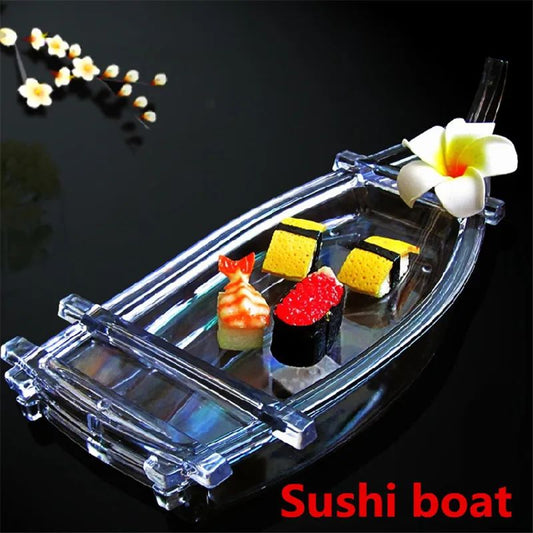 Acrylic sushi boat transparent seafood boat cutlery dry ice boat Plastic sushi container decorate plate dish sushi acessorios