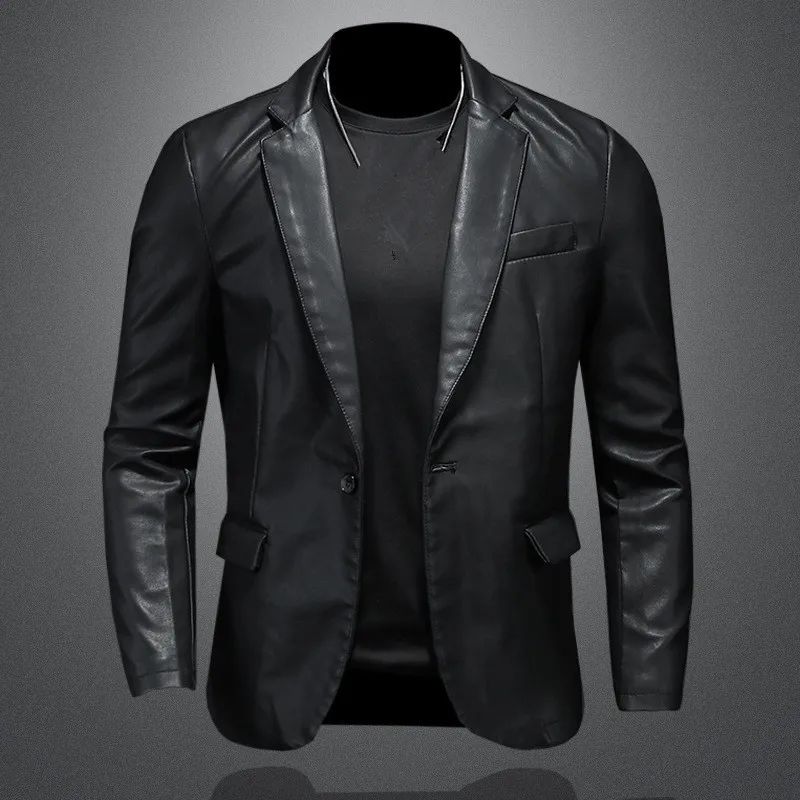Leather Jackets PU Casual New Mens Slim Fit Motorcycle Coats Turn Down Collar Black Moto Biker Leather Suede Outerwear Men 5XL