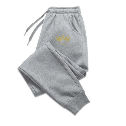 Calça Masculina Estampada Coroa Dourada Outono E Inverno Moletom Com Fleece Calça Masculina Casual Com Cordão Calça Esportiva De Jogging