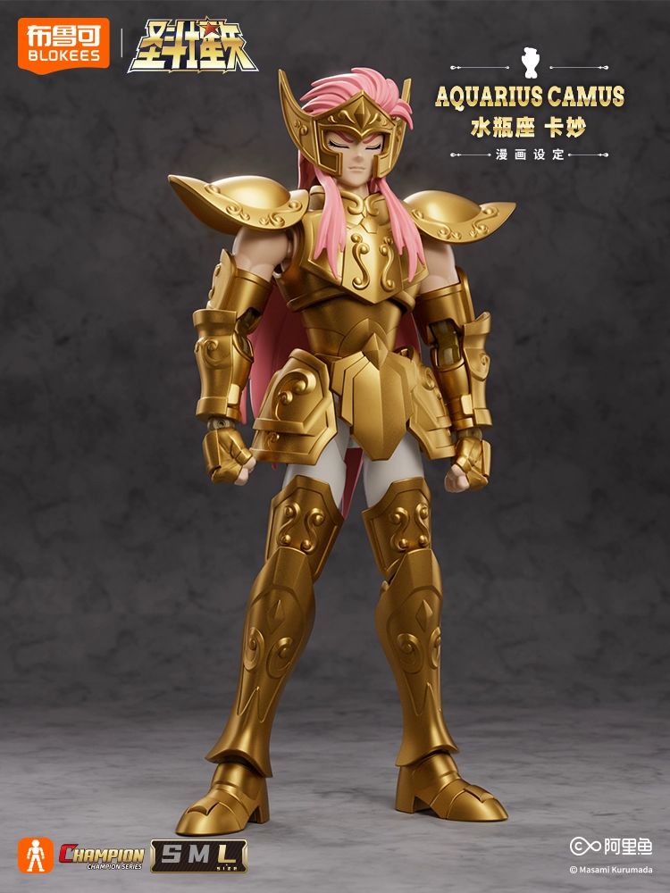 Novos Blokees Saint Seiya Champion Version Camus de Aquário Hyoga de Cisne Bonecos de Ação Kit de Montagem Modelo Coleção de Estatuetas
