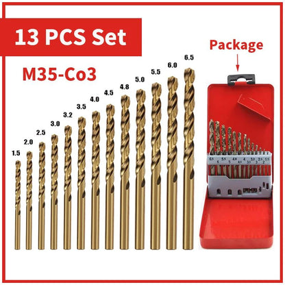 Broca Helicoidal de Cobalto HSS M35 Jogo de Ferramentas Acessórios para Perfuração de Metal Aço Inoxidável