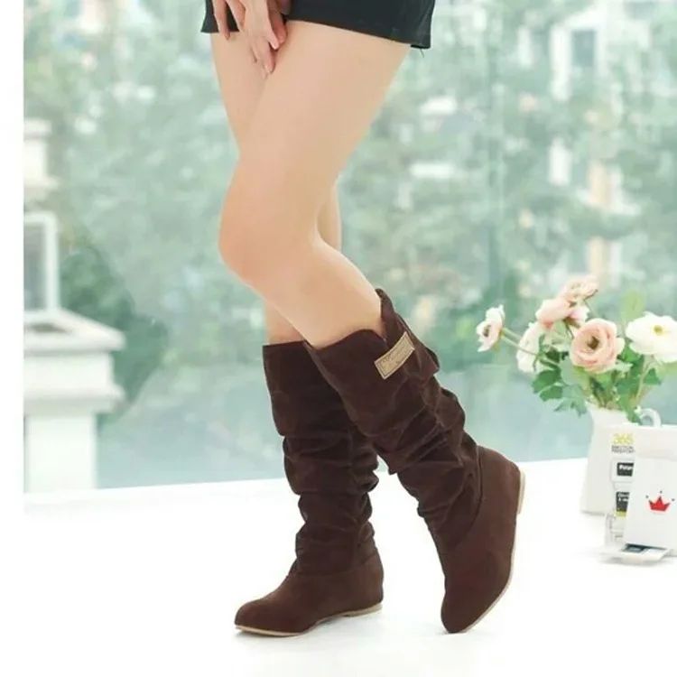 2024 New Mid-tube Snow Boots Hollow Cotton Thread Hook Lace Frosted Lady Boots Large Size Women's Shoes